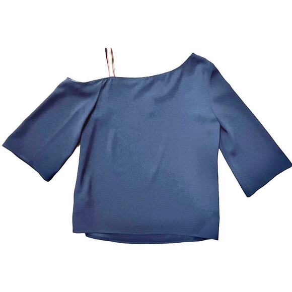 Trina Turk One Shoulder 3/4 Sleeve Asymmetric Top Navy Blue Women Size Small NWT - Picture 5 of 7